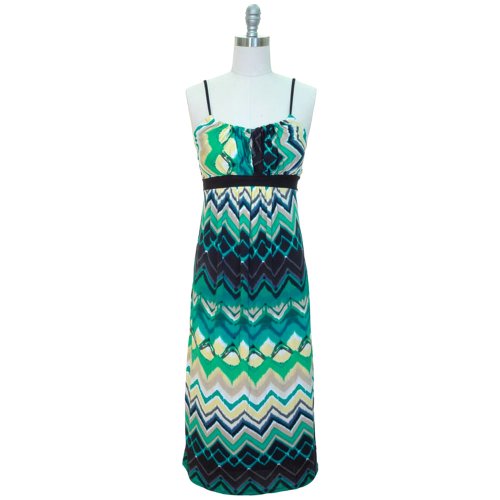 Sales Green Colorful Waves Print Long Maxi Summer Dress