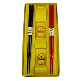 Japanese Design 2 Pair Chopstick Set with Maneki Neko Japanese Lucky Cat Chopstick Rests