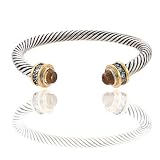 Sterling Silver with Champagne Cubic Zirconia Designer Inspired Cable Bangle
