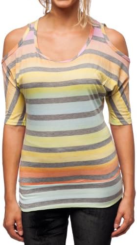 Ninety Womens Striped Rainbow Spectrum T-Shirt Yellow Blue Medium