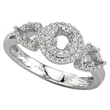 14K White Gold Three Stone Round Diamond Semi Mount Engagement Ring