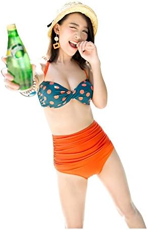 Sexy Orange Green Polkadot High Waisted Bikini Set X-large Size