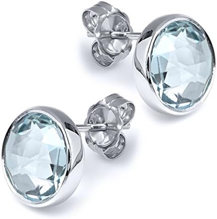 GSG 9 7.00 Ctw Blue Topaz Round Checkerboard Style Sterling Silver Stud Earrings