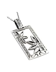 Sterling Silver Daisy Flower Cut Out Rectangular Pendant