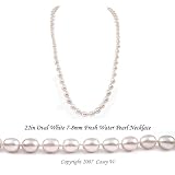 Single Strand 22 Inch 7-8mm white Oval Shape Freshwater Cultured Pearl Necklace
