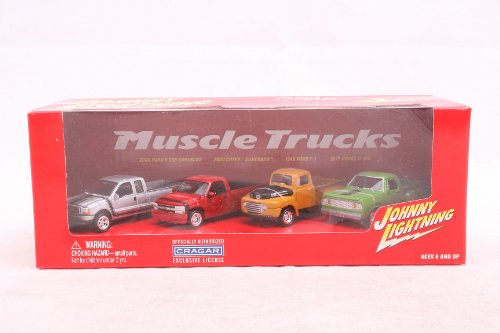 Johnny Lightning 1/64 Muscle Trucks 4-Truck Set: 1999 Ram, 1955 Cameo, 1948 F...