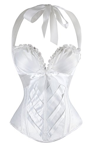 Charmian Women's Burlesque Fashion Satin Halter Boned Zipper Bustier Corset Top