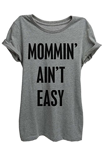 Thread Tank Mommin' Ain't Easy Women Relaxed T-Shirt Tee Heather Grey