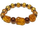 Amber Bracelet 01 Stretch Gemstone Nugget Metallic Bead Golden Orange Elastic Power