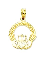 14K Yellow Gold Claddagh Charm Irish Love Pendant
