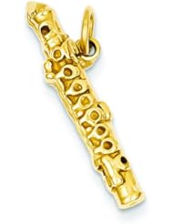 14K Yellow Gold Flute Charm Music Pendant Jewelry