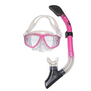 Pink Mask with Dry Snorkel Set/Combo for Scuba Diving and Snorkeling Mask Bag