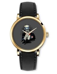SPRAWL Aanalog Fashion Series Gold Ladies Watches of Genuine Black Leather Strap,Unique Wrist Watch for Women Girls Designed with Police skeleton
