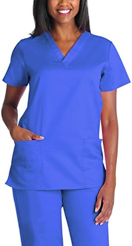 WorkSmartFlex Women's Solid 2-Pocket V-Neck Scrub Top 3X Ceil