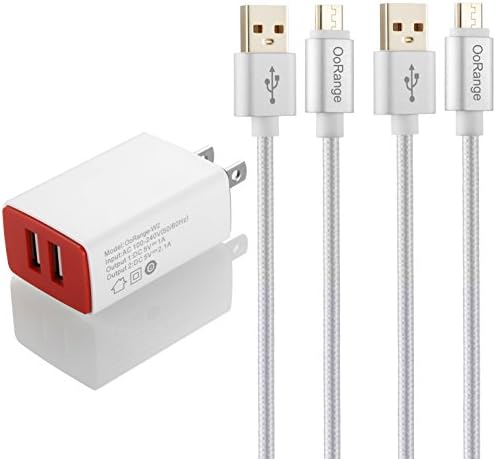 Wall Charger, OoRange Charging Adapter Travel Charger with 2 Nylon Braided Micro USB Data Charge Sync 3 foot Cables for Galaxy S7 Edge S6, Edge S4, S3, Note 4, Note 2, HTC, BLU