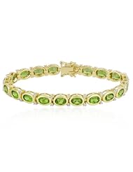 18k Gold Over Sterling Silver Peridot and Diamond Accent Streamlined Bracelet