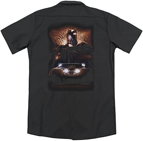Batman Begins Batman &amp; Tumbler (Back Print) Mens Work Shirt BLACK LG