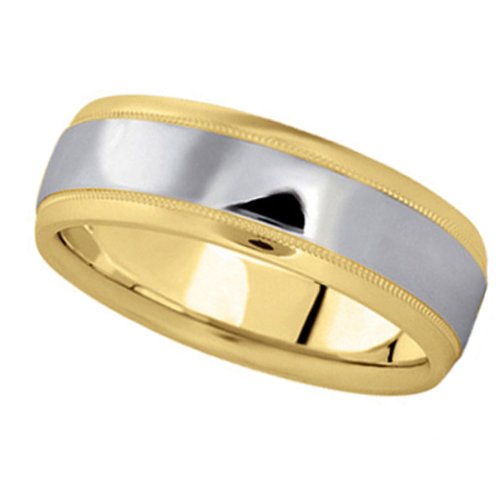Men's Carved Two-Tone Wedding Band in 18k White and Yellow Gold (7mm)