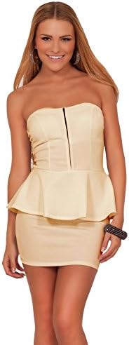 Juniors Peplum Cocktail Zipper Knit Sweetheart Strapless High Waist Mini Dress