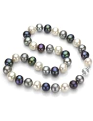 925-Sterling Silver 12-13mm Multi-dark Round Cultured Freshwater Pearl 18" Necklace with Sterling Silver Corrugated Ball Clasp