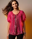 DKNYC Short-Sleeve Embellished Pink Tunic Top