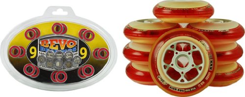Rink Rat MB816 Inline Skate Wheels 8-Pack Color Red Choice of Sizes 72mm or 80mm Indoor with Free Bevo ABEC-9 8mm Bearings Replacements for Roller Hockey Skating Skaters
