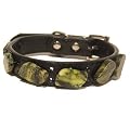 Serpentine Pet Collar 01 Large Black Leather Green Stone Dog Crystal 18.5