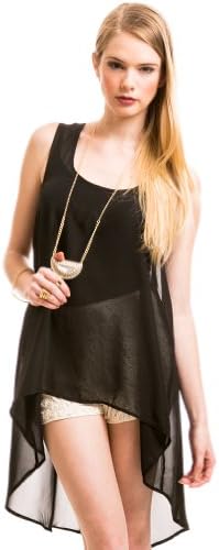 Sheer Hi-Low Racer Back Top in Black, Medium