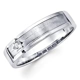 14K White Gold Round-cut Diamond Men's Couple Wedding Ring Band (0.05 CTW., G-H Color, SI1-2 Clarity)