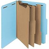 Smead 100% Recycled Pressboard Classification File Folder, 3 Dividers, 3" Expansion, Letter Size, Blue, 10 per Box (14090)