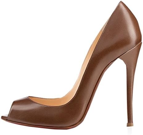 Isastyle Women's Shoes High Heel Peep Toe Pumps Big Size Round-Toe Shallow Mouth Sandals Dress Shoes Brown US 6