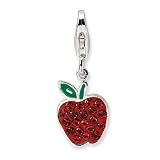 Sterling Silver Enamel Red Crystal Apple w/Lobster Claw Clasp Clasp Charm