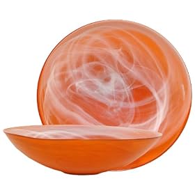Colorful Recycled Art Glass Orange Large Saucer Bowl 14W 4H