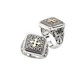 925 Silver Square Celtic Cross Ring with 18k Gold Accents- Sizes 6-8