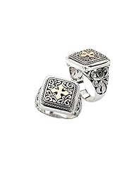 925 Silver Square Celtic Cross Ring with 18k Gold Accents- Sizes 6-8
