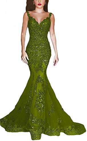 Juhabridal Open Back Lace Appliques Mermaid Evening Dresses Spaghetti Straps JHB029