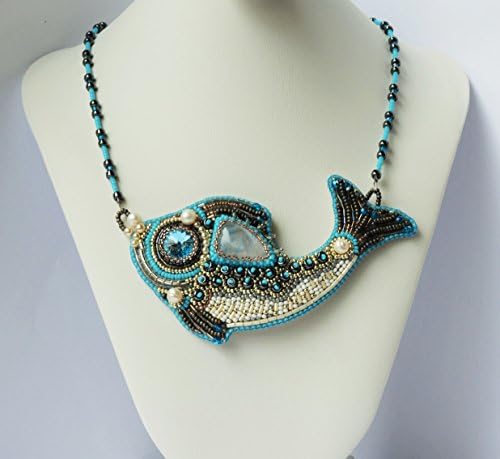 Blue Necklace with Fish Moonstone and seed beads
