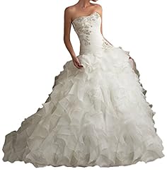 Organza Lace-Up Open-Back Beaded  Applique Wedding Dress  With Ruffles