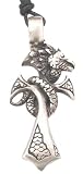 Dragon & Scales Sword Cross Pewter Pendant Necklace