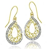  : 10K Gold Two-Tone Diamond Cut Filigree Earrings