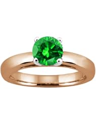 0.80 Ct Round Green SI1/SI2 Diamond 14K Rose Gold Solitaire Ring