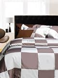 600 Thread Count Egyptian Cotton Sateen Patchwork Duvet Cover Set Queen Pewter & White