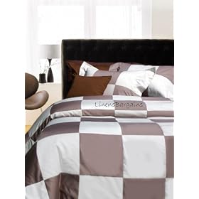 600 Thread Count Egyptian Cotton Sateen Patchwork Duvet Cover Set Queen Pewter & White
