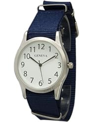 Classic Solid Fabric Band Basic Unisex Geneva Watch-Navy