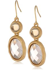 Gold Plated Smokey and Pink Oval Drop Earrings
