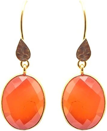 Gorgeous Handmade Designer Jewelry Online Stone Beautiful Orange Colorful Carnelian Semi Precious Gemstone 22k Yellow Gold Plated Unique Fashion Dangling Earring