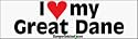 I Love My Great Dane - bumper stickers (Medium 10x2.8 in.)