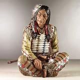 Indian Chief Holding Peace Pipe Sculpture, Sitting Pose - Aspen Country Store