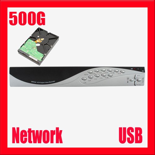 Professional 4 Channel MPEG4 DVR with 500G HDD, Real Time Recording, Motion Detection & Network