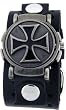 Steel Cross Wide Black Leather Band Design Iron Reversible White Dial Gothic Punk Wristband Watch
